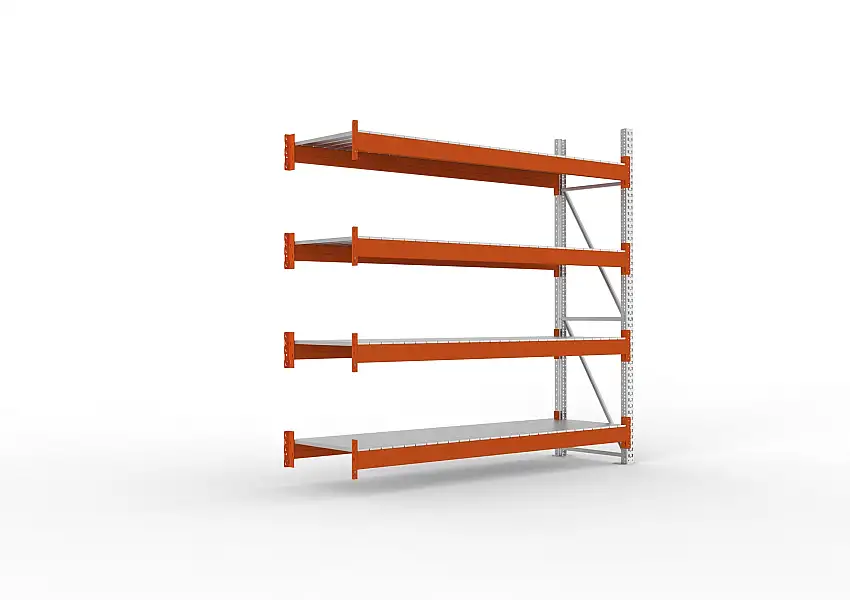 Meta Palettenregal MULTIPAL mit Stahl-Auflage | Anbauregal | HxBxT 270x270x80cm | 4 Ebenen | Fachlast 2400kg | Verzinkt/Orange