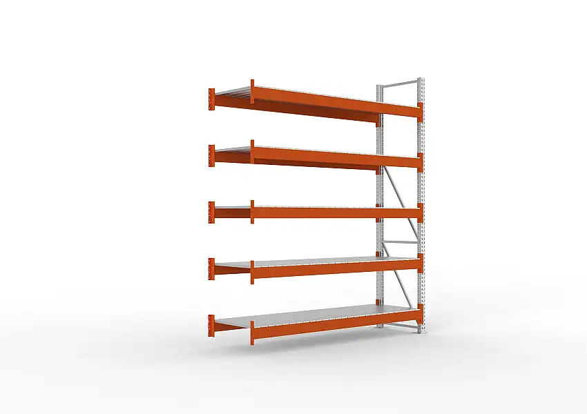Meta Palettenregal MULTIPAL mit Stahl-Auflage | Anbauregal | HxBxT 330x270x80cm | 5 Ebenen | Fachlast 2400kg | Verzinkt/Orange