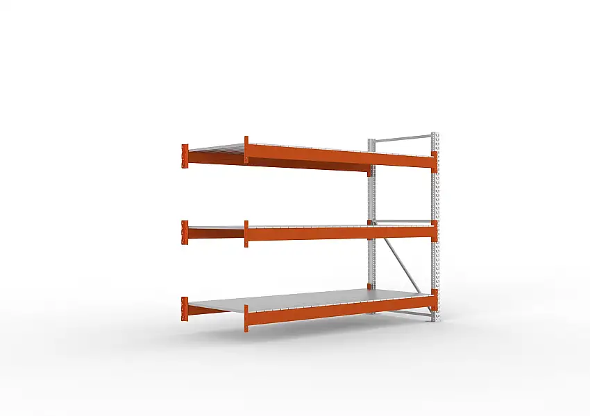 Meta Palettenregal MULTIPAL mit Stahl-Auflage | Anbauregal | HxBxT 220x270x110cm | 3 Ebenen | Fachlast 2400kg | Verzinkt/Orange
