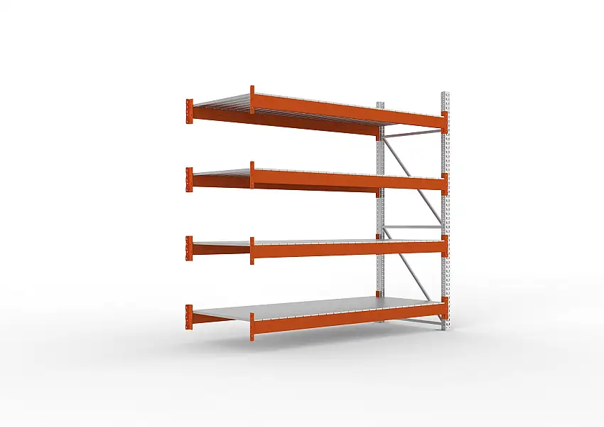 Meta Palettenregal MULTIPAL mit Stahl-Auflage | Anbauregal | HxBxT 270x270x110cm | 4 Ebenen | Fachlast 2400kg | Verzinkt/Orange
