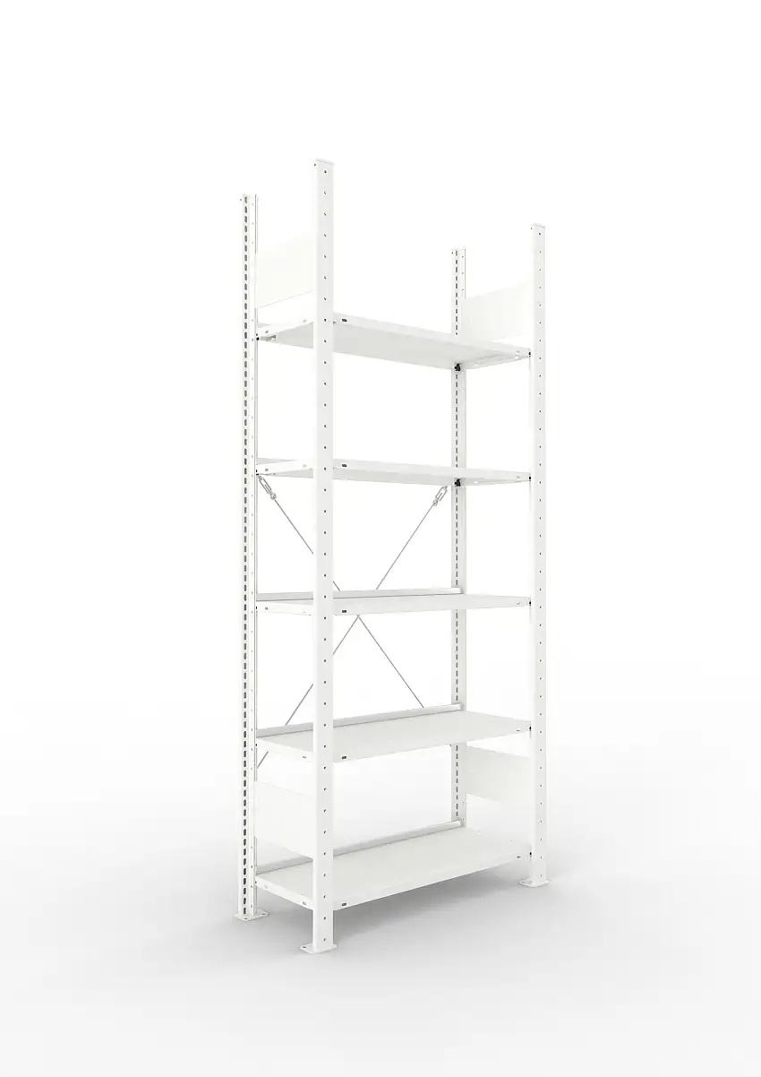 Meta Aktenregal Stecksystem CLIP mit vorgefertigten Rahmen | Grundregal | HxBxT 185x75x30cm | 5 Ebenen | Fachlast 80kg | Einseitig nutzbar | Lichtgrau