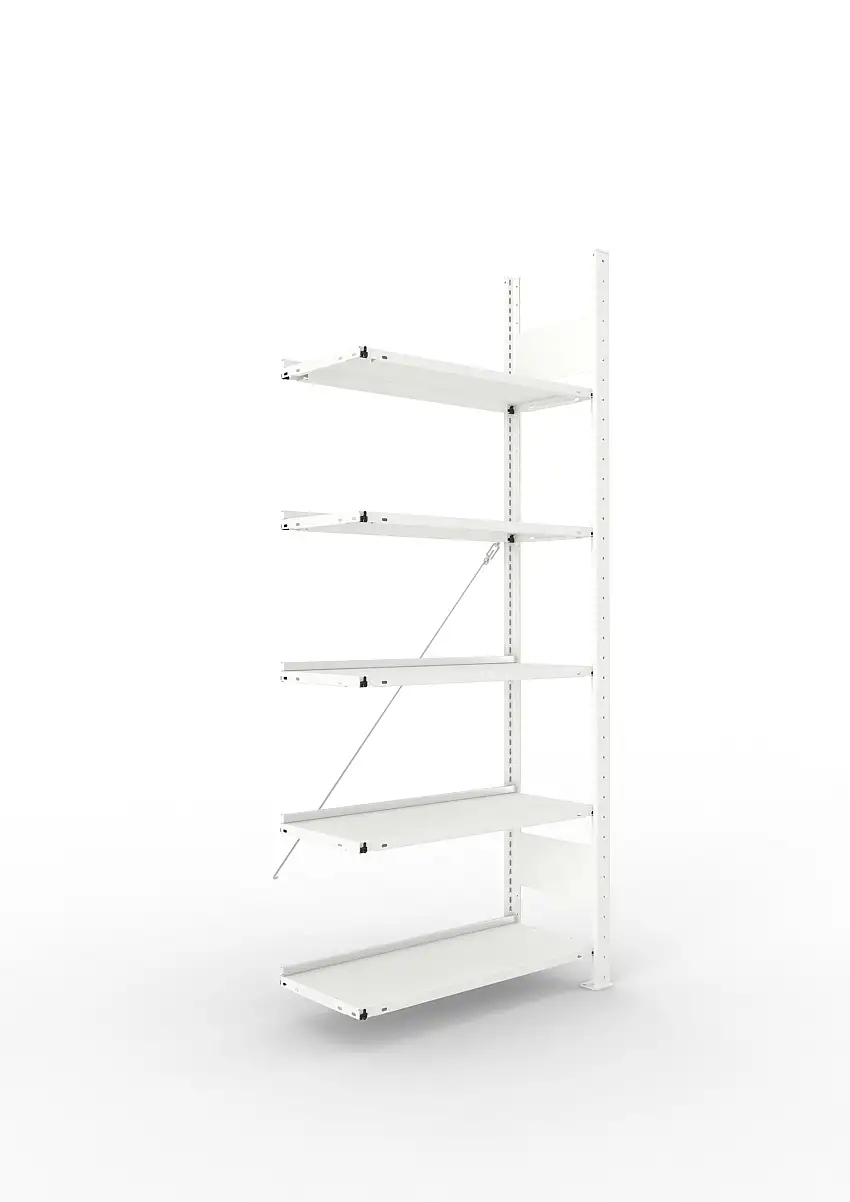 Meta Aktenregal Stecksystem CLIP mit vorgefertigten Rahmen | Anbauregal | HxBxT 185x75x30cm | 5 Ebenen | Fachlast 80kg | Einseitig nutzbar | Lichtgrau