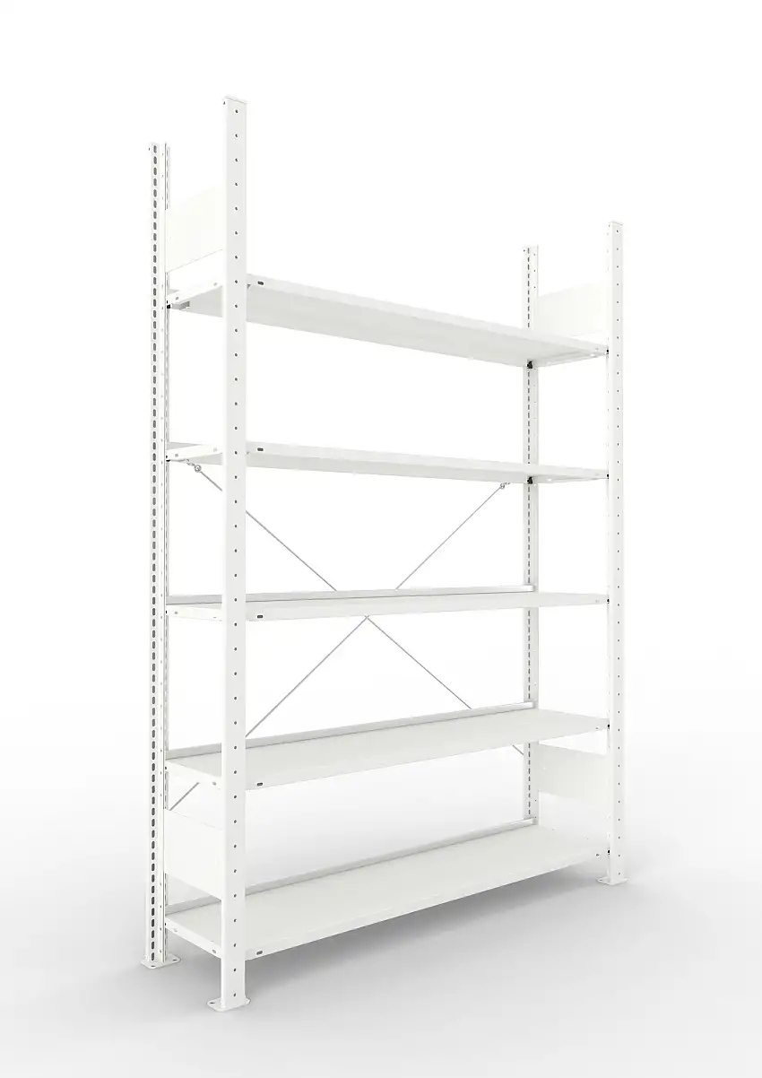 Meta Aktenregal Stecksystem CLIP mit vorgefertigten Rahmen | Grundregal | HxBxT 185x125x30cm | 5 Ebenen | Fachlast 80kg | Einseitig nutzbar | Lichtgrau
