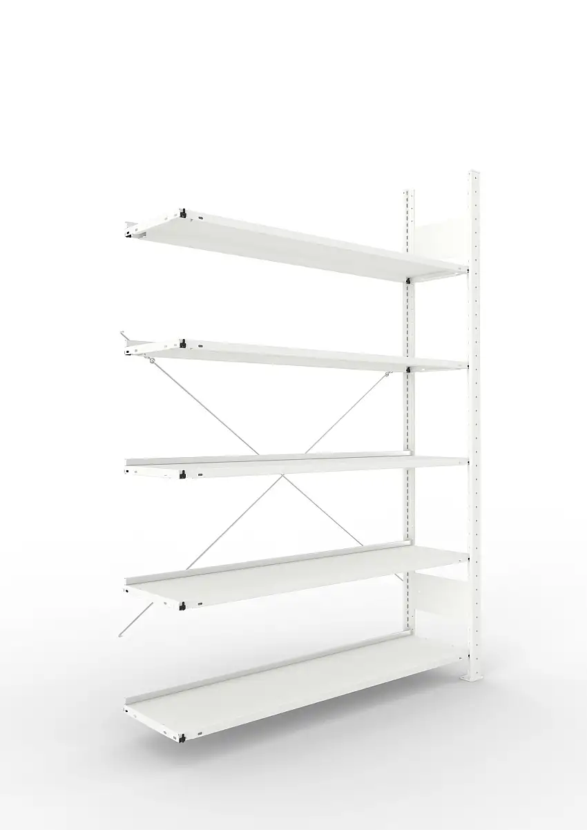 Meta Aktenregal Stecksystem CLIP mit vorgefertigten Rahmen | Anbauregal | HxBxT 185x125x30cm | 5 Ebenen | Fachlast 80kg | Einseitig nutzbar | Lichtgrau