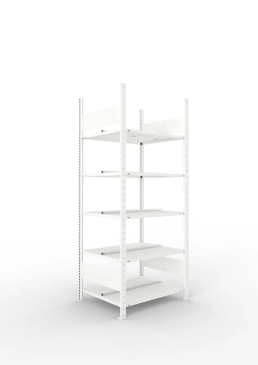 Meta Aktenregal Stecksystem CLIP mit vorgefertigten Rahmen | Grundregal | HxBxT 185x75x60cm | 5 Ebenen | Fachlast 100kg | Beidseitig nutzbar | Lichtgrau