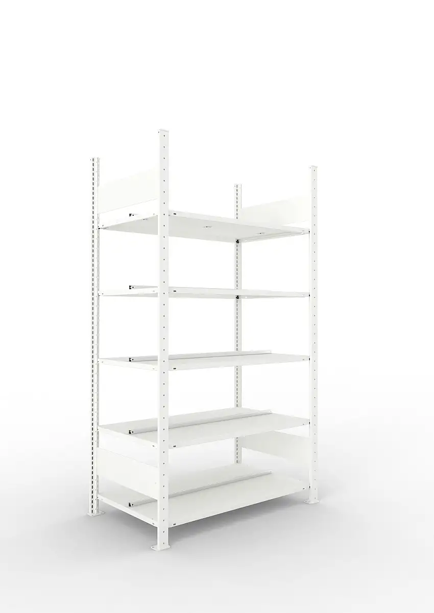 Meta Aktenregal Stecksystem CLIP mit vorgefertigten Rahmen | Grundregal | HxBxT 185x100x60cm | 5 Ebenen | Fachlast 100kg | Beidseitig nutzbar | Lichtgrau