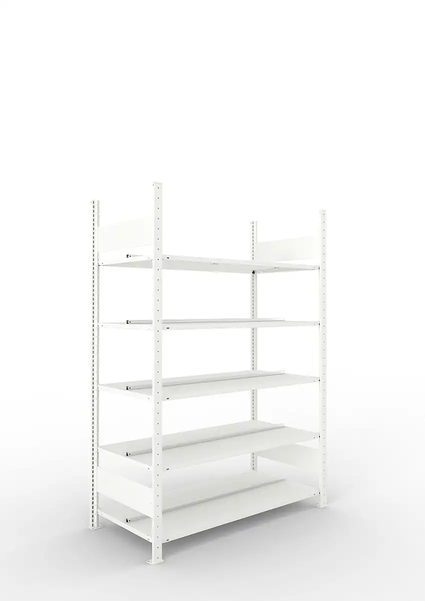 Meta Aktenregal Stecksystem CLIP mit vorgefertigten Rahmen | Grundregal | HxBxT 185x125x60cm | 5 Ebenen | Fachlast 100kg | Beidseitig nutzbar | Lichtgrau
