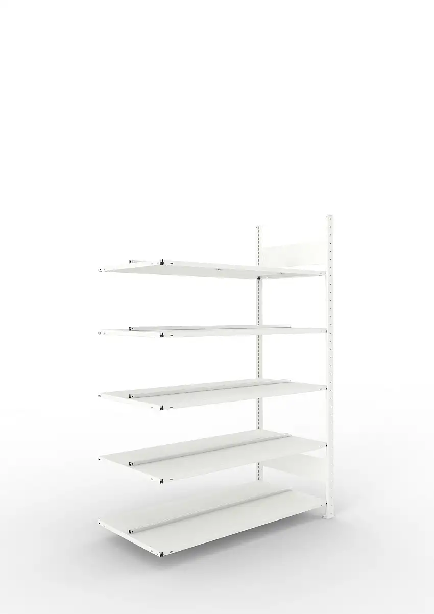 Meta Aktenregal Stecksystem CLIP mit vorgefertigten Rahmen | Anbauregal | HxBxT 185x125x60cm | 5 Ebenen | Fachlast 100kg | Beidseitig nutzbar | Lichtgrau