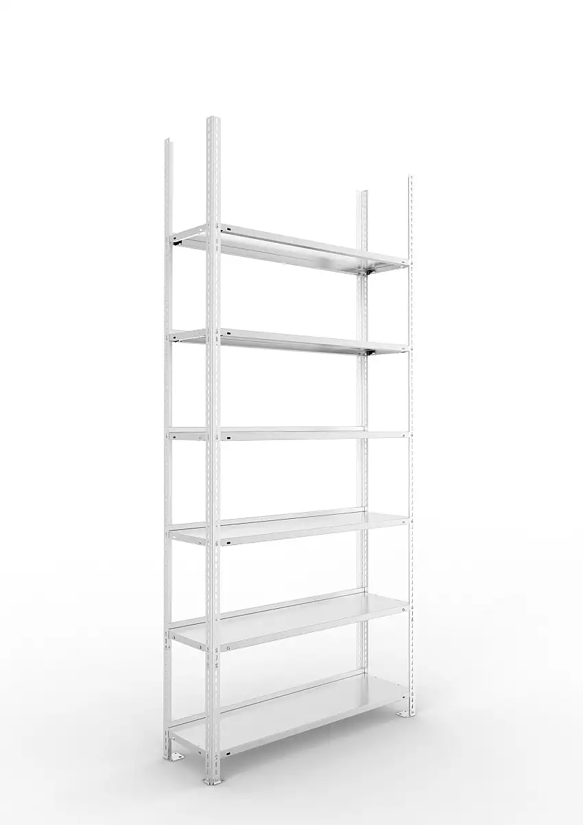 Meta Aktenregal Schraubsystem FIX | Grundregal | HxBxT 220x100x30cm | 6 Ebenen | Fachlast 80kg | Einseitig nutzbar | Verzinkt