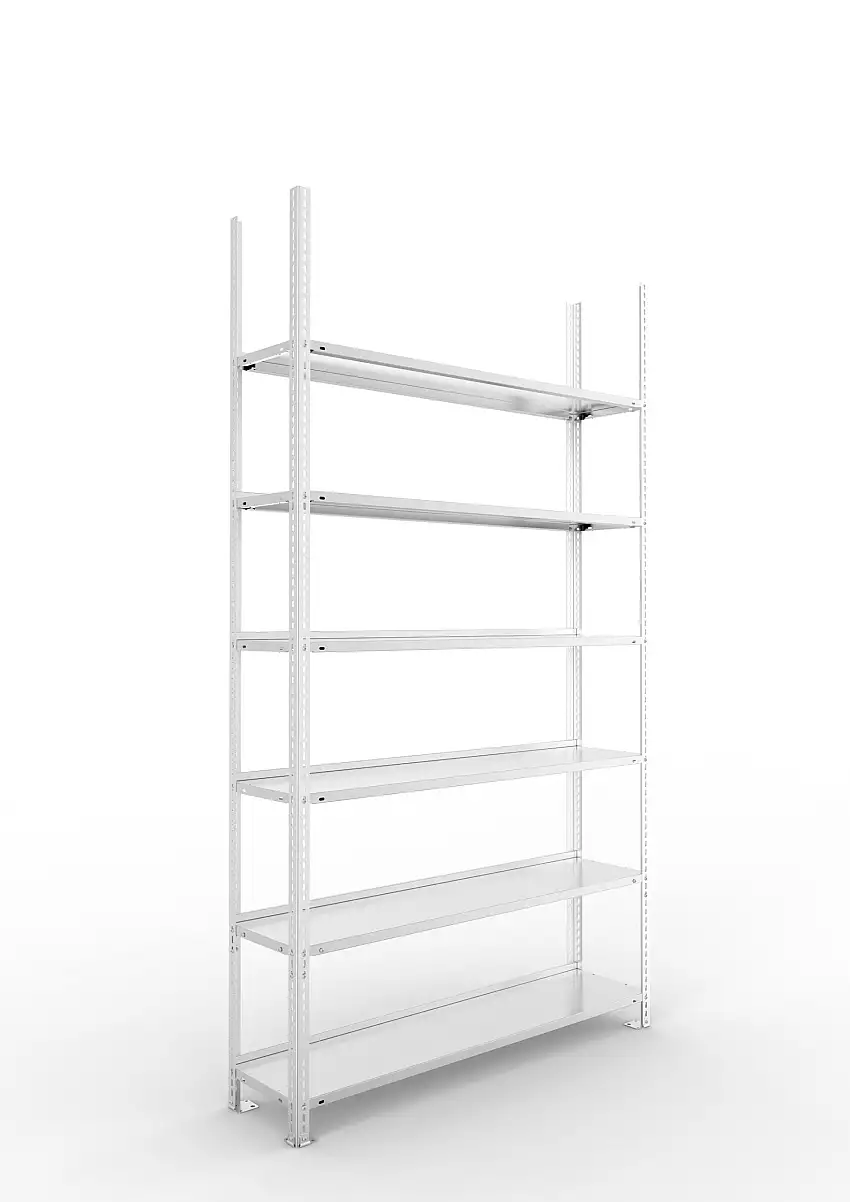 Meta Aktenregal Schraubsystem FIX | Grundregal | HxBxT 220x125x30cm | 6 Ebenen | Fachlast 80kg | Einseitig nutzbar | Verzinkt