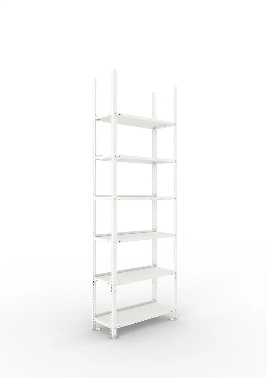 Meta Aktenregal Schraubsystem FIX | Grundregal | HxBxT 220x75x30cm | 6 Ebenen | Fachlast 80kg | Einseitig nutzbar | Lichtgrau