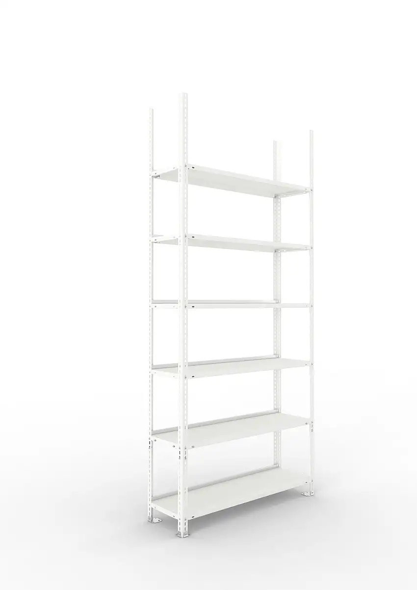Meta Aktenregal Schraubsystem FIX | Grundregal | HxBxT 220x100x30cm | 6 Ebenen | Fachlast 80kg | Einseitig nutzbar | Lichtgrau