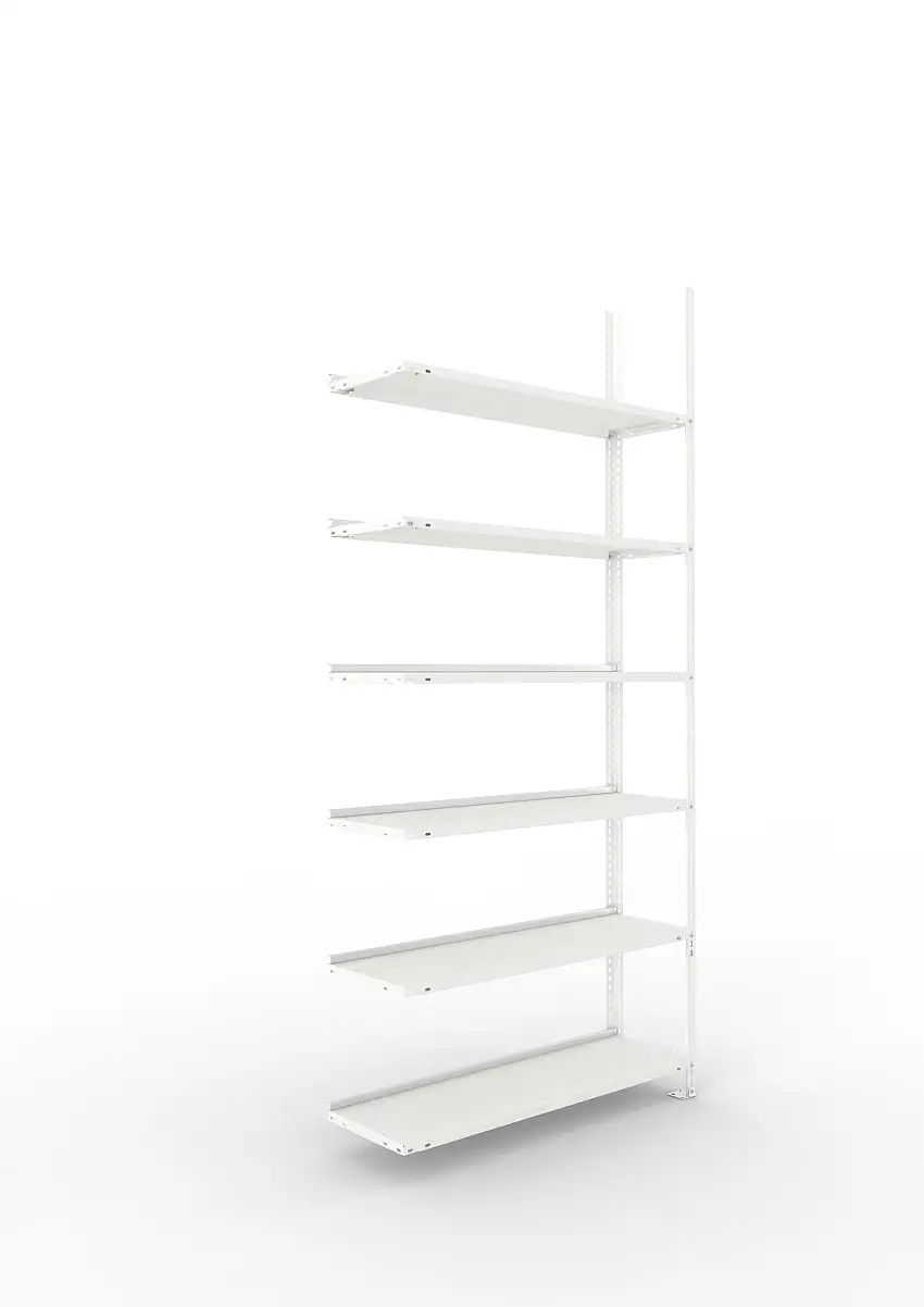 Meta Aktenregal Schraubsystem FIX | Anbauregal | HxBxT 220x100x30cm | 6 Ebenen | Fachlast 80kg | Einseitig nutzbar | Lichtgrau