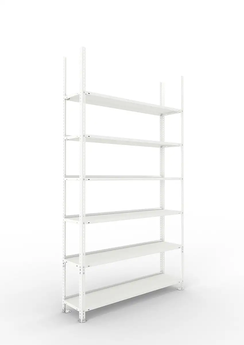 Meta Aktenregal Schraubsystem FIX | Grundregal | HxBxT 220x125x30cm | 6 Ebenen | Fachlast 80kg | Einseitig nutzbar | Lichtgrau