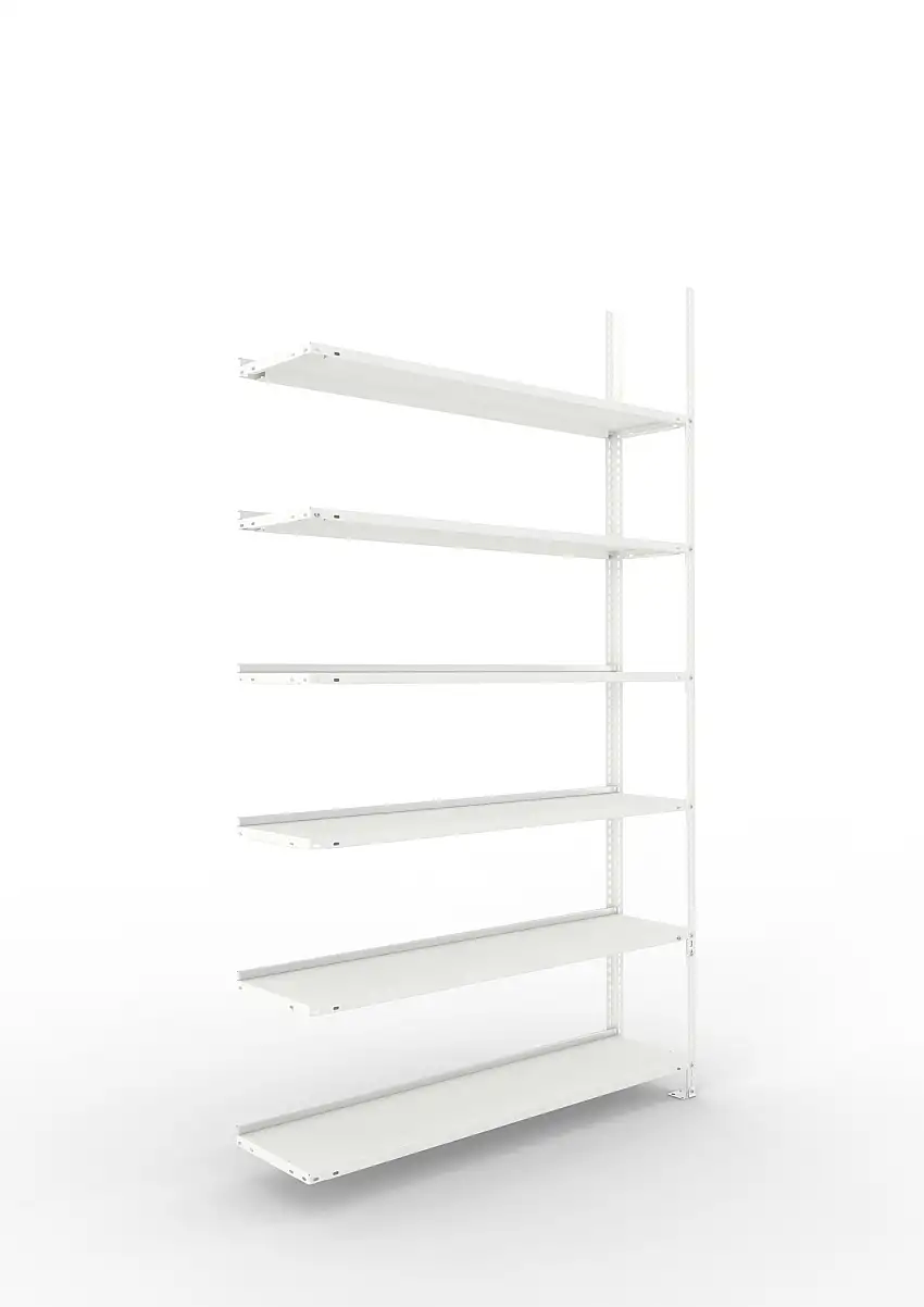 Meta Aktenregal Schraubsystem FIX | Anbauregal | HxBxT 220x125x30cm | 6 Ebenen | Fachlast 80kg | Einseitig nutzbar | Lichtgrau