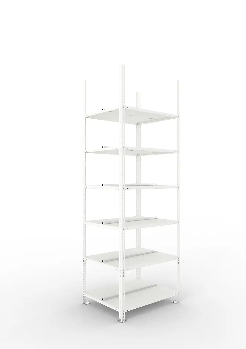 Meta Aktenregal Schraubsystem FIX | Grundregal | HxBxT 220x75x60cm | 6 Ebenen | Fachlast 100kg | Beidseitig nutzbar | Lichtgrau