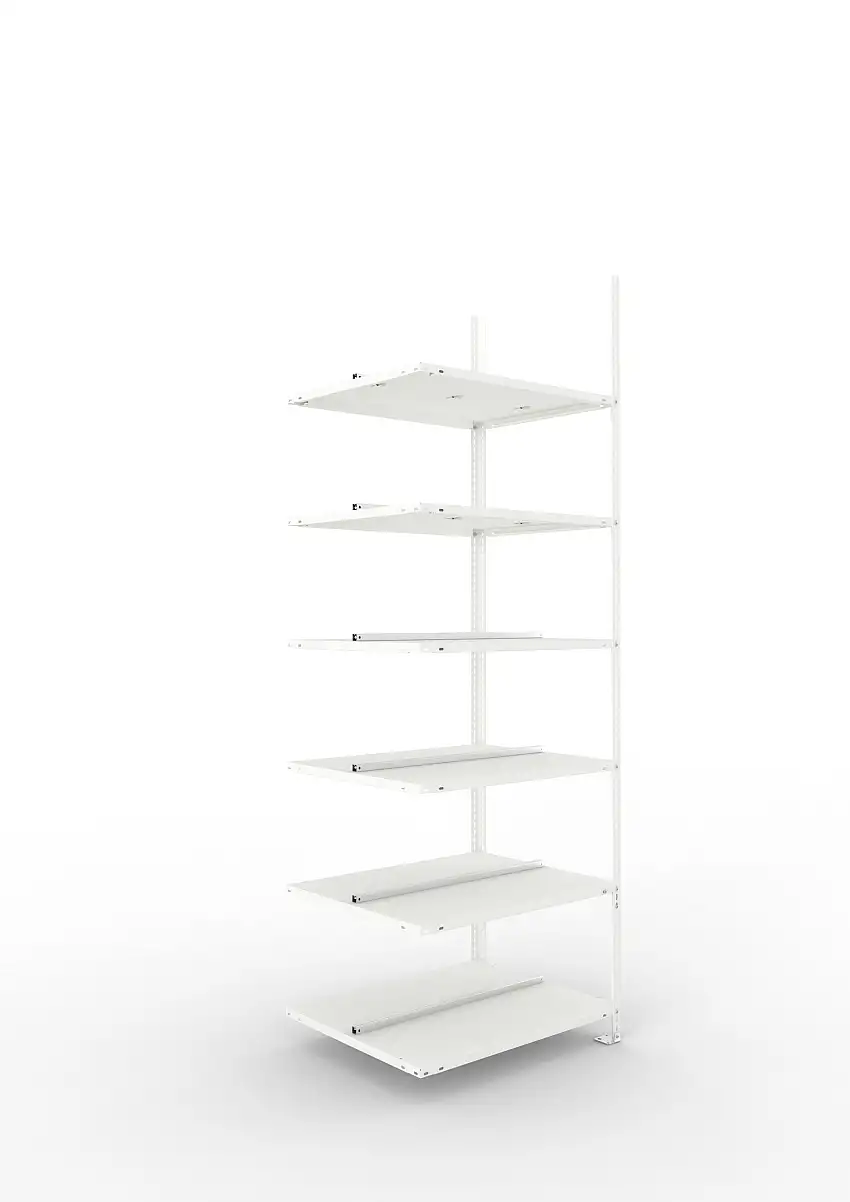 Meta Aktenregal Schraubsystem FIX | Anbauregal | HxBxT 220x75x60cm | 6 Ebenen | Fachlast 100kg | Beidseitig nutzbar | Lichtgrau
