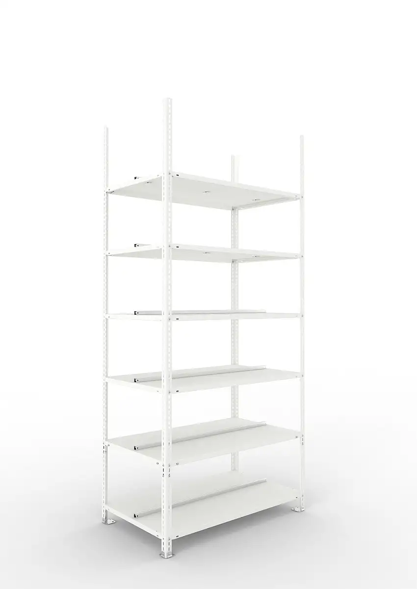 Meta Aktenregal Schraubsystem FIX | Grundregal | HxBxT 220x100x60cm | 6 Ebenen | Fachlast 100kg | Beidseitig nutzbar | Lichtgrau