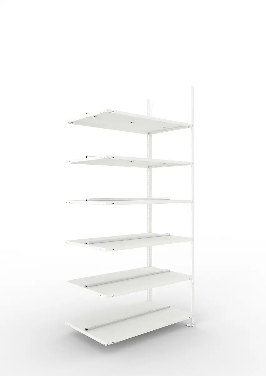 Meta Aktenregal Schraubsystem FIX | Anbauregal | HxBxT 220x100x60cm | 6 Ebenen | Fachlast 100kg | Beidseitig nutzbar | Lichtgrau