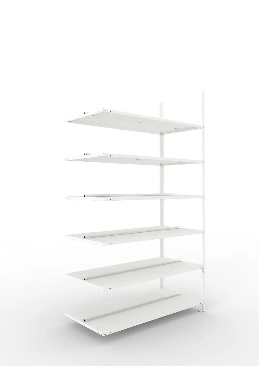 Meta Aktenregal Schraubsystem FIX | Anbauregal | HxBxT 220x125x60cm | 6 Ebenen | Fachlast 100kg | Beidseitig nutzbar | Lichtgrau