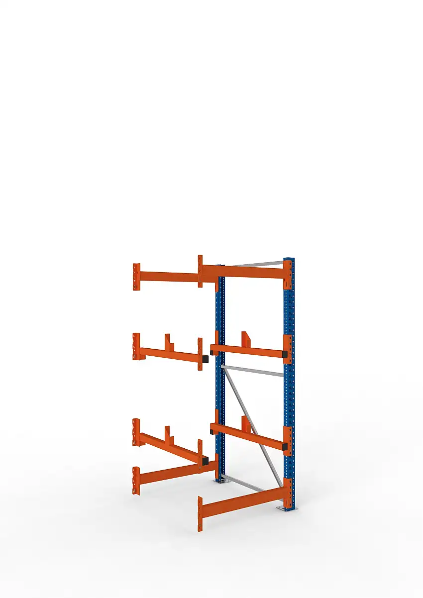 Meta Kabeltrommelregal MULTIPAL Typ 1 | Anbauregal | HxBxT 220x90x110cm | 2 Trommelaufnahmen, ohne Achsen | Blau/Orange