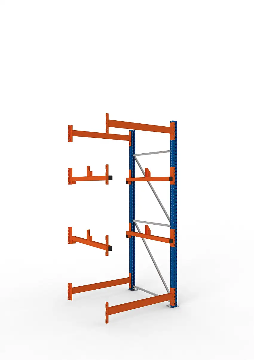 Meta Kabeltrommelregal MULTIPAL Typ 1 | Anbauregal | HxBxT 270x110x110cm | 2 Trommelaufnahmen, ohne Achsen | Blau/Orange