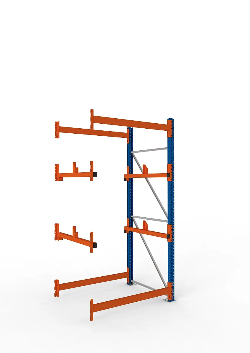 Meta Kabeltrommelregal MULTIPAL Typ 1 | Anbauregal | HxBxT 270x130x110cm | 2 Trommelaufnahmen, ohne Achsen | Blau/Orange