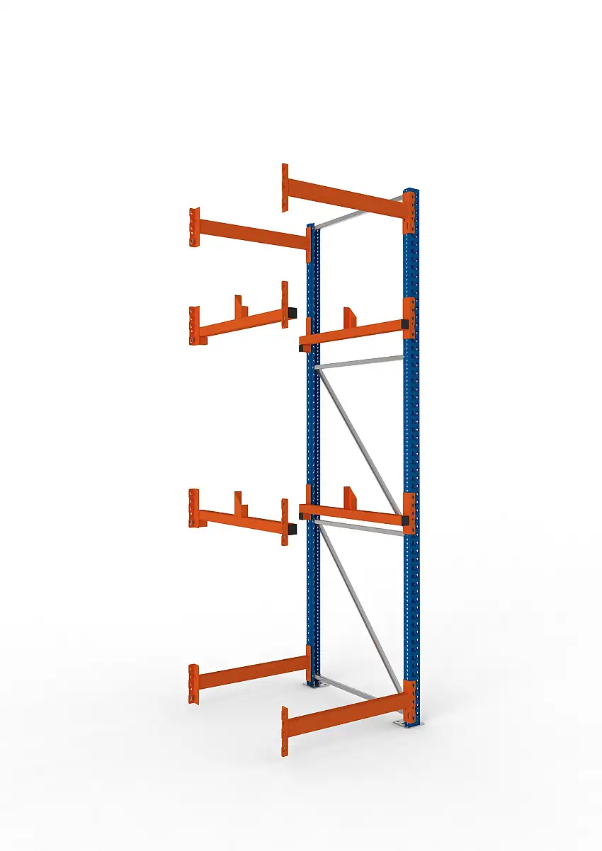 Meta Kabeltrommelregal MULTIPAL Typ 1 | Anbauregal | HxBxT 330x90x110cm | 2 Trommelaufnahmen, ohne Achsen | Blau/Orange