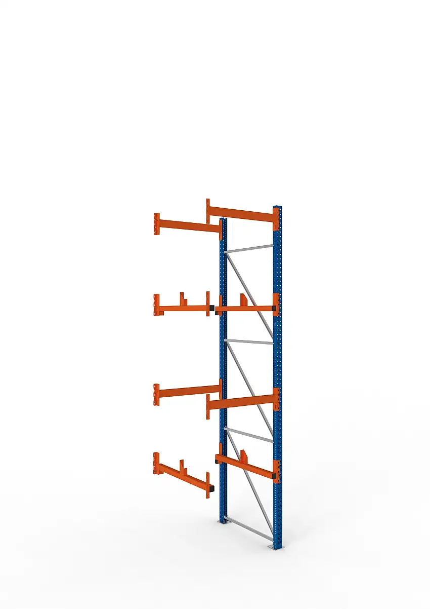 Meta Kabeltrommelregal MULTIPAL Typ 1 | Anbauregal | HxBxT 380x90x110cm | 2 Trommelaufnahmen, ohne Achsen | Blau/Orange