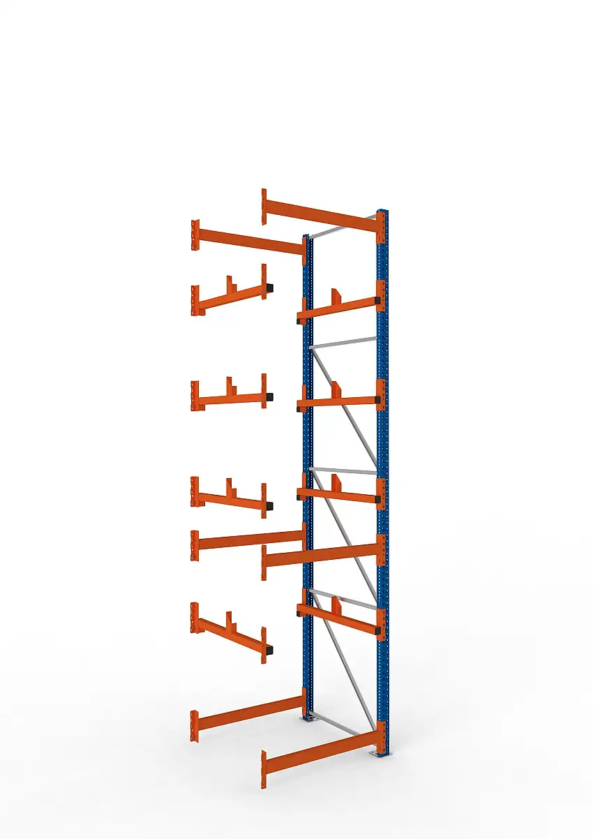 Meta Kabeltrommelregal MULTIPAL Typ 1 | Anbauregal | HxBxT 440x110x110cm | 4 Trommelaufnahmen, ohne Achsen | Blau/Orange