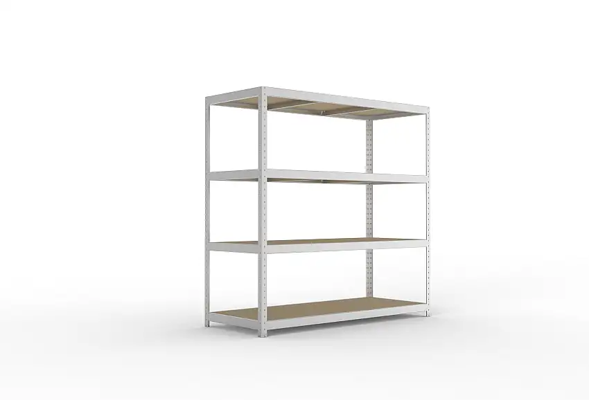 Meta Weitspannregal mit Spanplatten SPEED-RACK | Grundregal | HxBxT 197x200x80cm | 4 Ebenen | Fachlast 500kg | Verzinkt