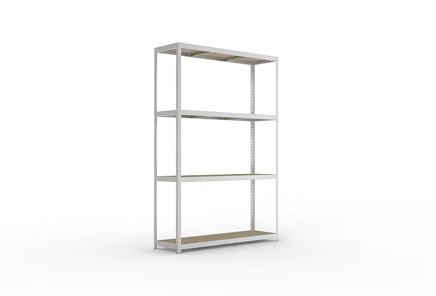Meta Weitspannregal mit Spanplatten SPEED-RACK | Grundregal | HxBxT 297x200x60cm | 4 Ebenen | Fachlast 500kg | Verzinkt