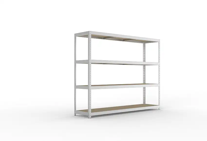 Meta Weitspannregal mit Spanplatten SPEED-RACK | Grundregal | HxBxT 197x250x60cm | 4 Ebenen | Fachlast 400kg | Verzinkt