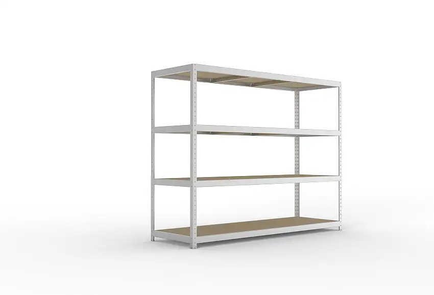 Meta Weitspannregal mit Spanplatten SPEED-RACK | Grundregal | HxBxT 197x250x80cm | 4 Ebenen | Fachlast 400kg | Verzinkt