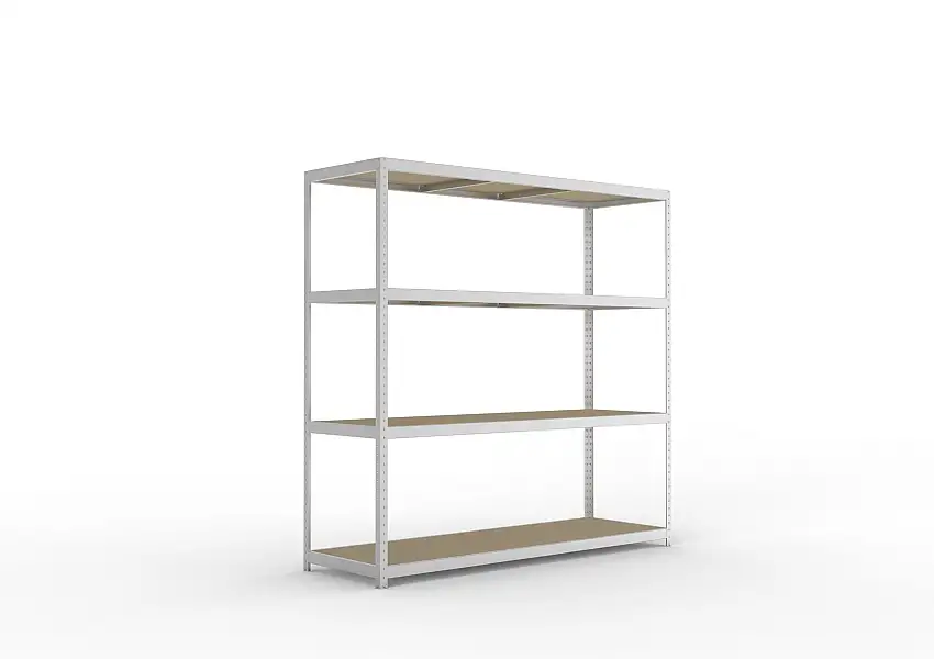 Meta Weitspannregal mit Spanplatten SPEED-RACK | Grundregal | HxBxT 247x250x80cm | 4 Ebenen | Fachlast 400kg | Verzinkt