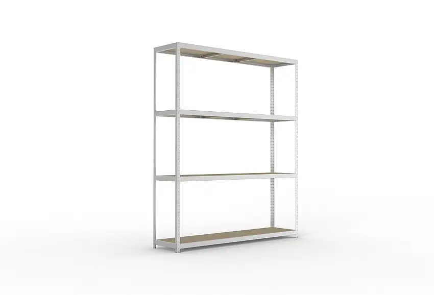 Meta Weitspannregal mit Spanplatten SPEED-RACK | Grundregal | HxBxT 297x250x60cm | 4 Ebenen | Fachlast 400kg | Verzinkt