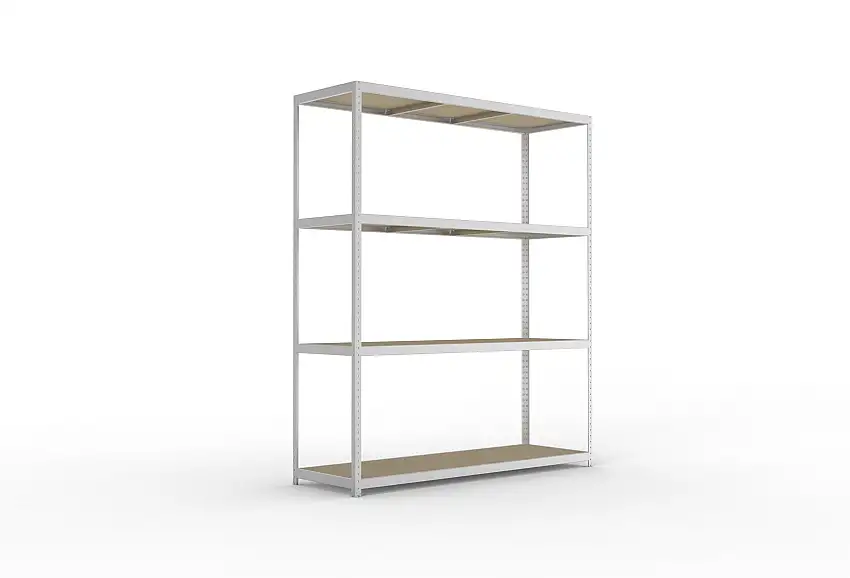 Meta Weitspannregal mit Spanplatten SPEED-RACK | Grundregal | HxBxT 297x250x80cm | 4 Ebenen | Fachlast 400kg | Verzinkt