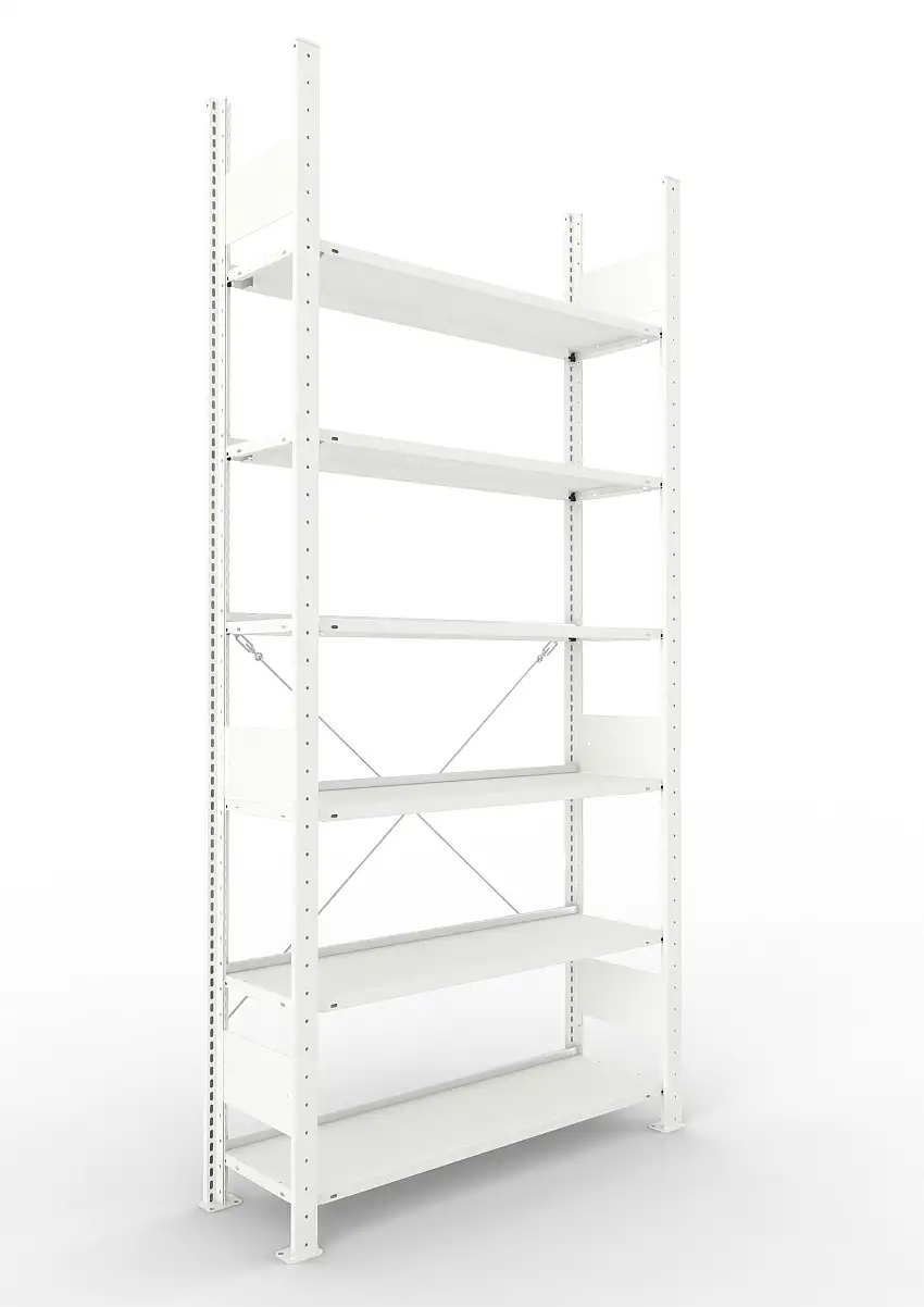 Meta Aktenregal Stecksystem CLIP mit vorgefertigten Rahmen | Grundregal | HxBxT 220x100x30cm | 6 Ebenen | Fachlast 80kg | Einseitig nutzbar | Lichtgrau