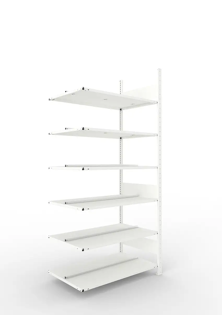 Meta Aktenregal Stecksystem CLIP mit vorgefertigten Rahmen | Anbauregal | HxBxT 220x100x60cm | 6 Ebenen | Fachlast 100kg | Beidseitig nutzbar | Lichtgrau