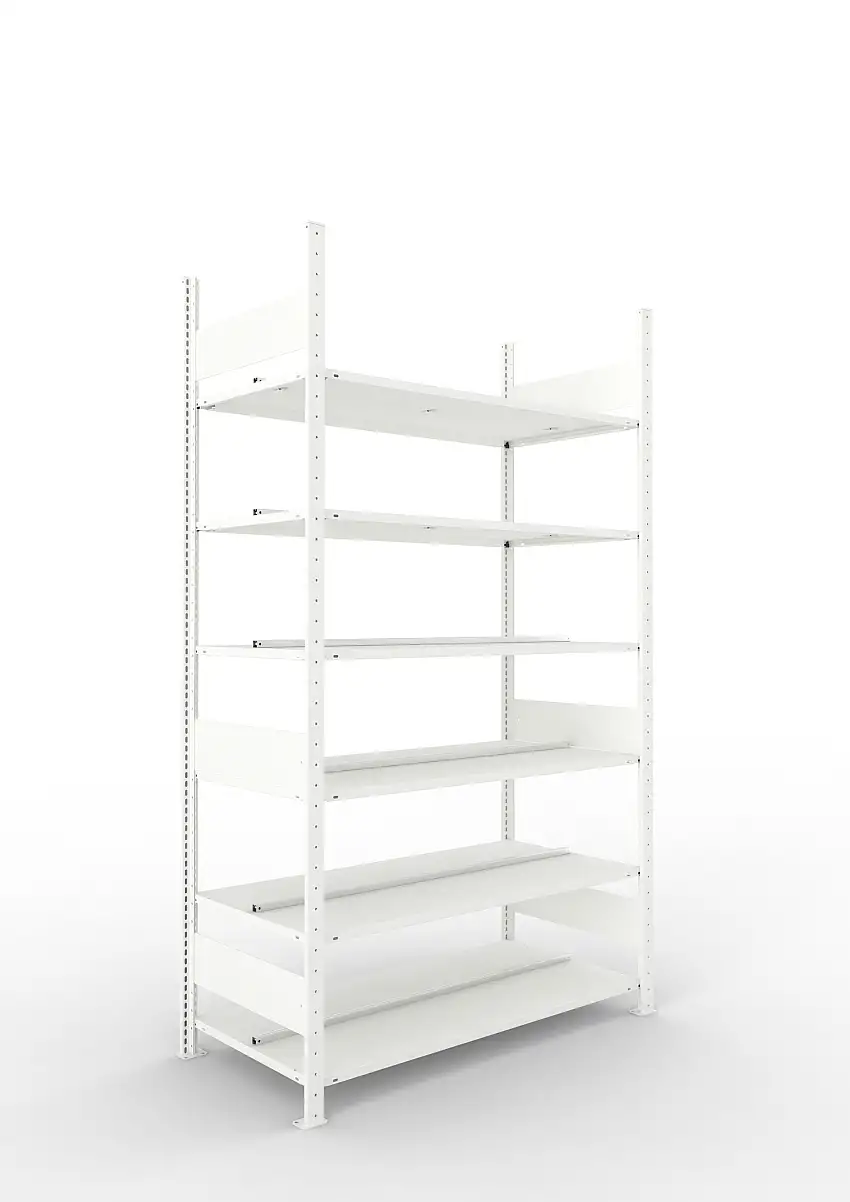 Meta Aktenregal Stecksystem CLIP mit vorgefertigten Rahmen | Grundregal | HxBxT 220x125x60cm | 6 Ebenen | Fachlast 100kg | Beidseitig nutzbar | Lichtgrau
