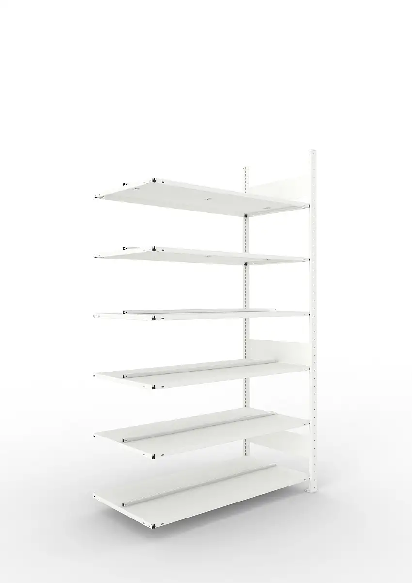 Meta Aktenregal Stecksystem CLIP mit vorgefertigten Rahmen | Anbauregal | HxBxT 220x125x60cm | 6 Ebenen | Fachlast 100kg | Beidseitig nutzbar | Lichtgrau