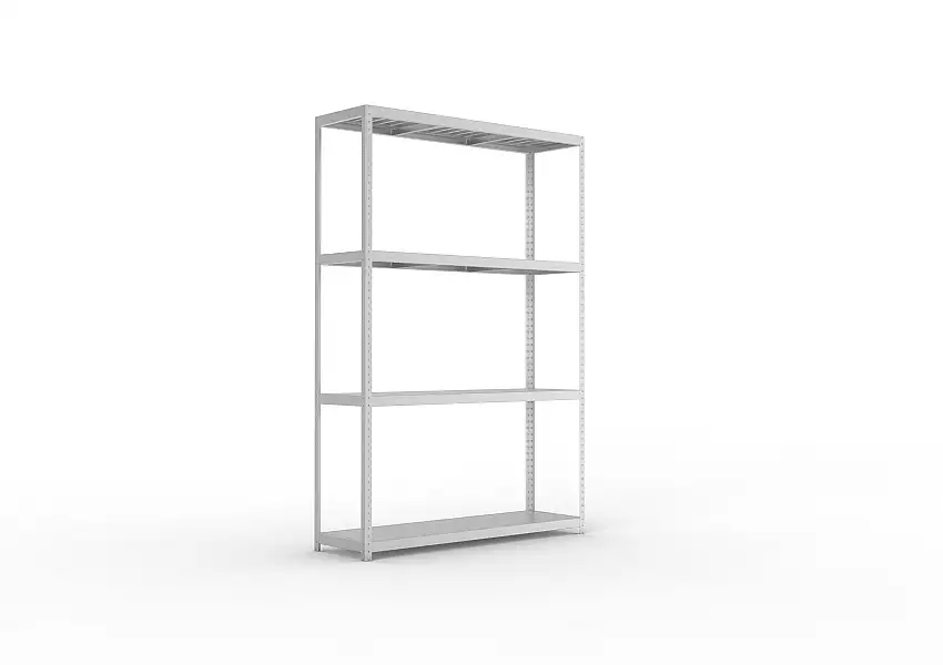 Meta Weitspannregal mit Stahlplatten SPEED-RACK | Grundregal | HxBxT 297x200x60cm | 4 Ebenen | Fachlast 500kg | Verzinkt
