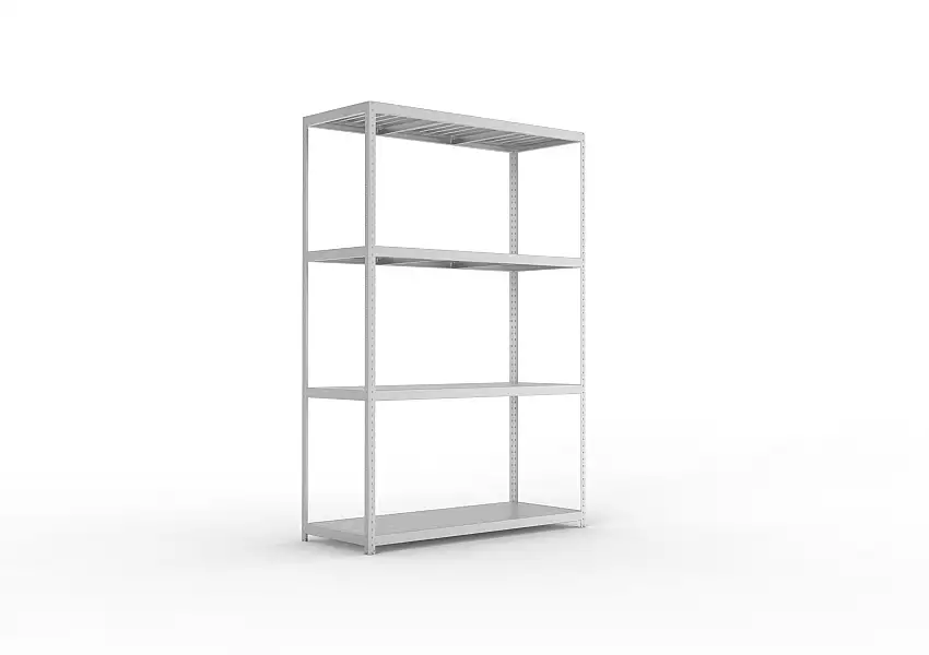 Meta Weitspannregal mit Stahlplatten SPEED-RACK | Grundregal | HxBxT 297x200x80cm | 4 Ebenen | Fachlast 500kg | Verzinkt