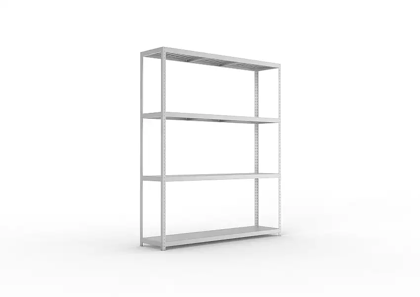 Meta Weitspannregal mit Stahlplatten SPEED-RACK | Grundregal | HxBxT 297x250x60cm | 4 Ebenen | Fachlast 400kg | Verzinkt