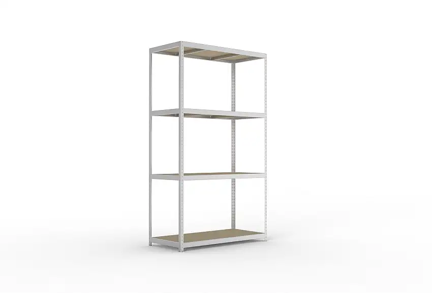 Meta Weitspannregal mit Spanplatten SPEED-RACK | Grundregal | HxBxT 297x170x80cm | 4 Ebenen | Fachlast 500kg | Verzinkt