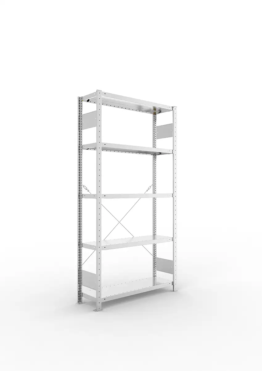 Meta Fachbodenregal Stecksystem S3 CLIP | Grundregal | HxBxT 200x100x30cm | 5 Ebenen | Fachlast 100kg | Einseitig nutzbar | Verzinkt