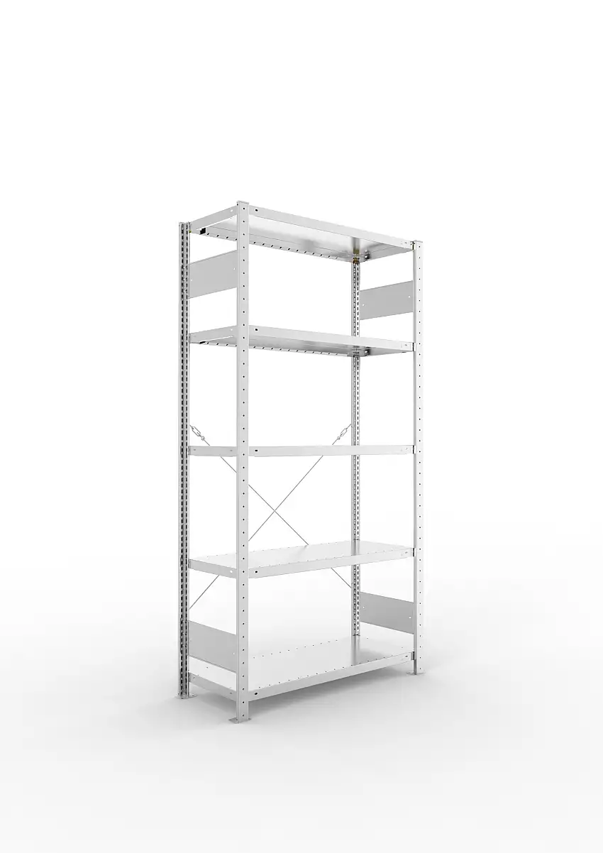 Meta Fachbodenregal Stecksystem S3 CLIP | Grundregal | HxBxT 200x100x40cm | 5 Ebenen | Fachlast 100kg | Einseitig nutzbar | Verzinkt
