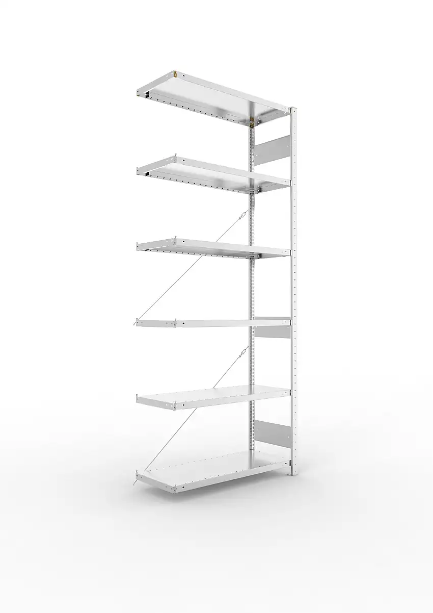 Meta Fachbodenregal Stecksystem S3 CLIP | Anbauregal | HxBxT 250x100x40cm | 6 Ebenen | Fachlast 100kg | Einseitig nutzbar | Verzinkt