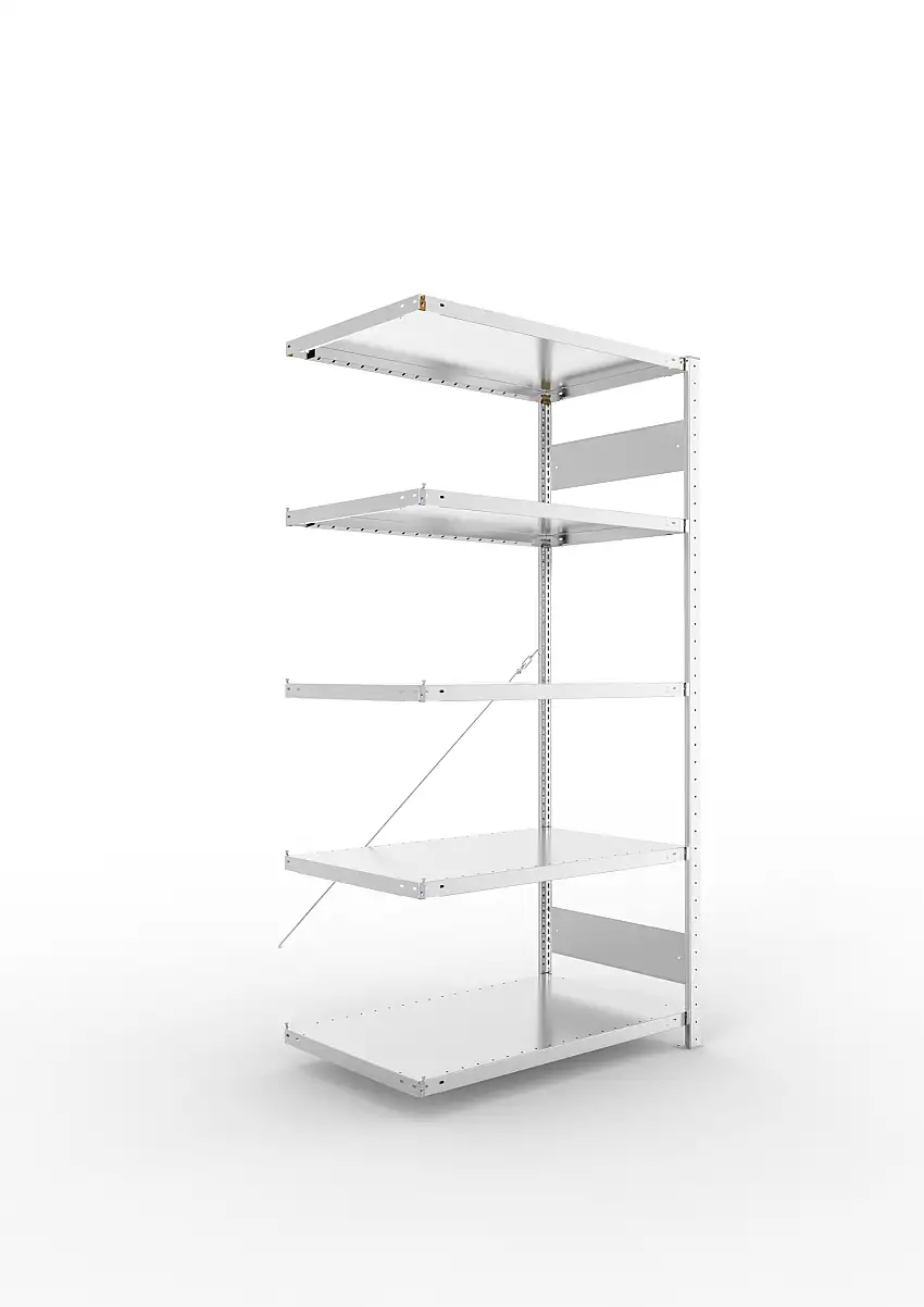 Meta Fachbodenregal Stecksystem S3 CLIP | Anbauregal | HxBxT 200x100x60cm | 5 Ebenen | Fachlast 100kg | Einseitig nutzbar | Verzinkt