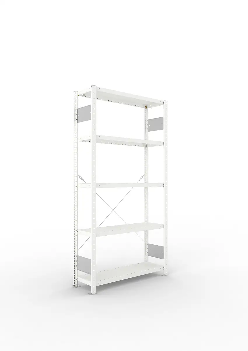 Meta Fachbodenregal Stecksystem S3 CLIP | Grundregal | HxBxT 200x100x30cm | 5 Ebenen | Fachlast 100kg | Einseitig nutzbar | Lichtgrau